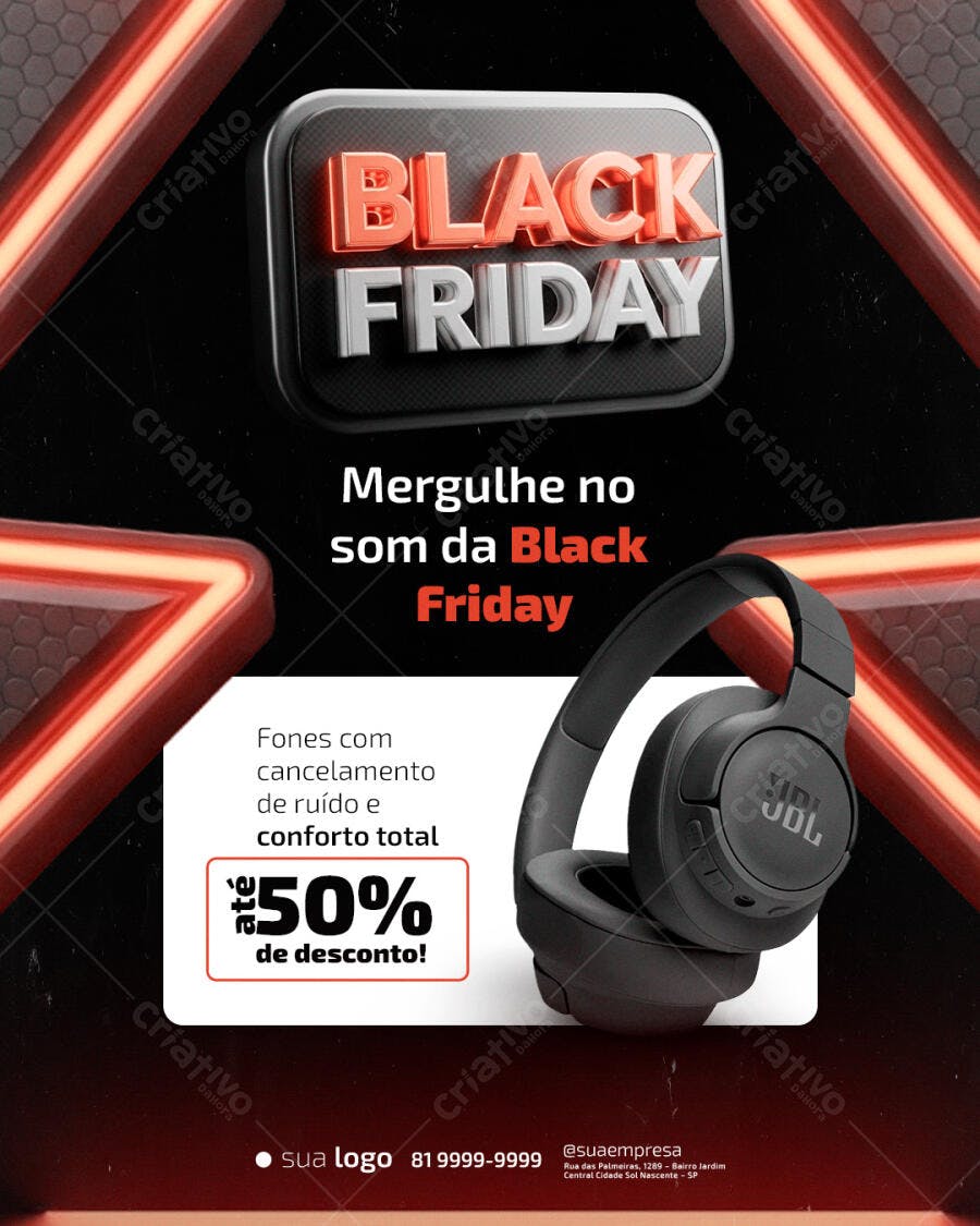 Flyer para Black Friday Fones JBL Cancelamento Ruído PSD Editável