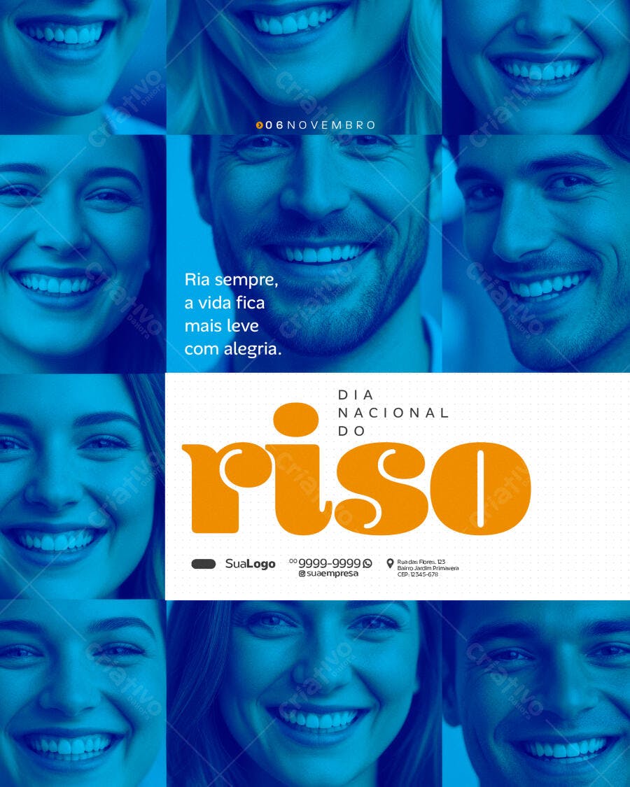 Flyer Dia Nacional do Riso Alegria Pessoas Sorrindo PSD Editável