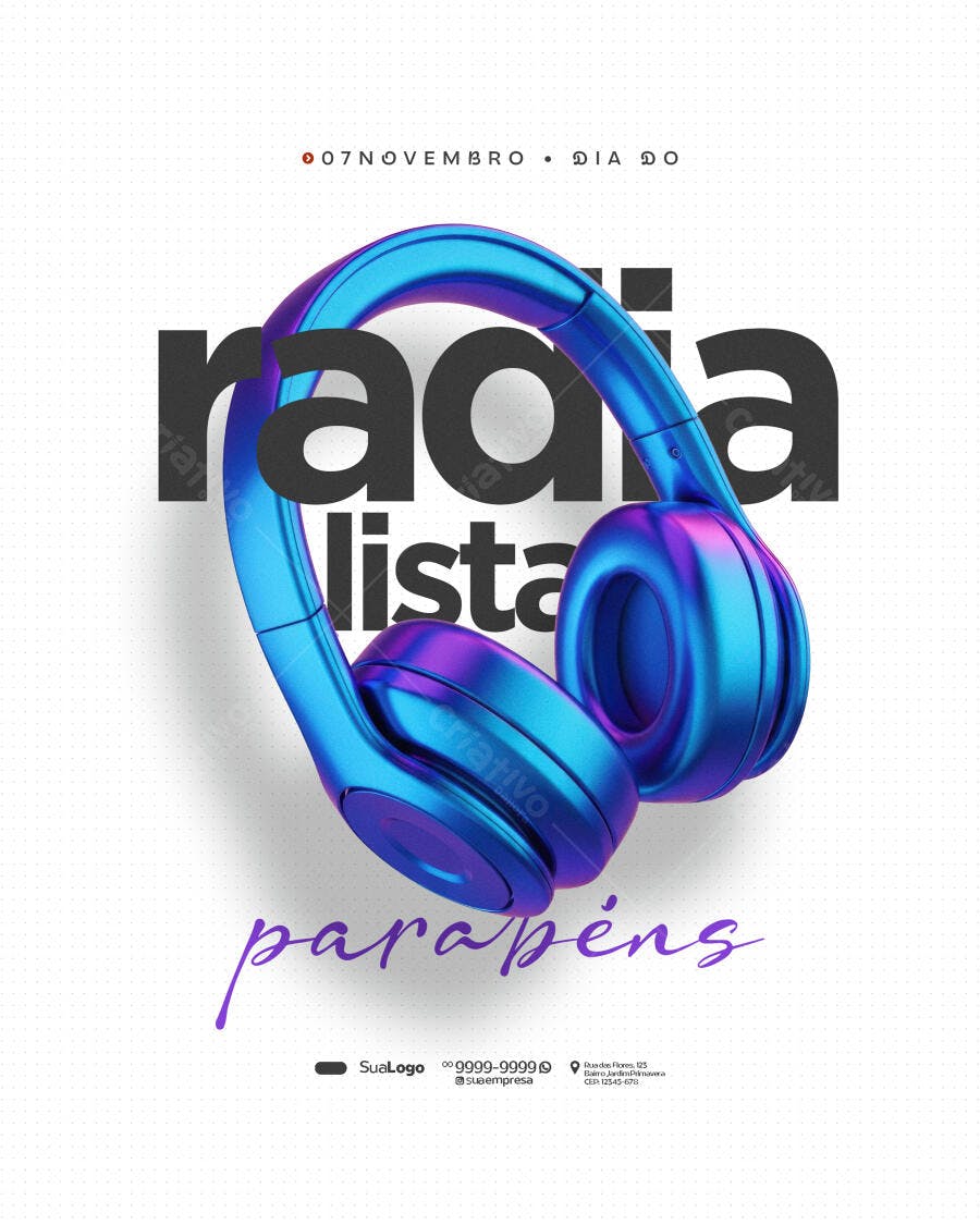 Flyer Dia do Radialista 7 de Novembro PSD Editável