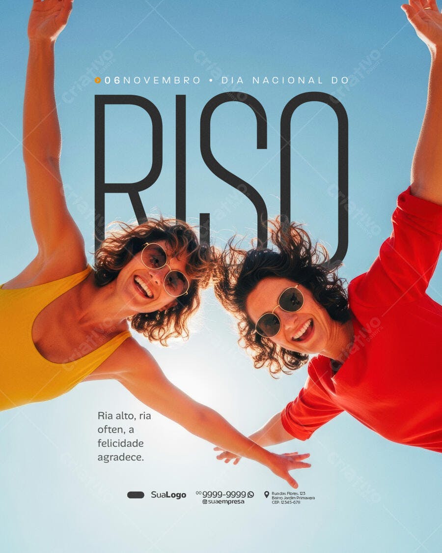Flyer Dia Nacional do Riso 06 Novembro Mulheres Felizes PSD Editável