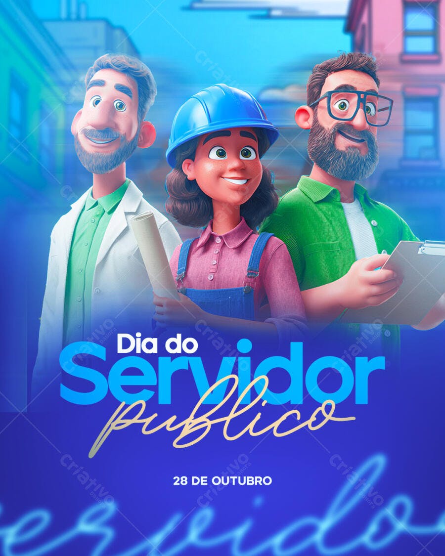 Flyer Dia do Servidor Público 28 de Outubro com Profissionais Diversos PSD Editável