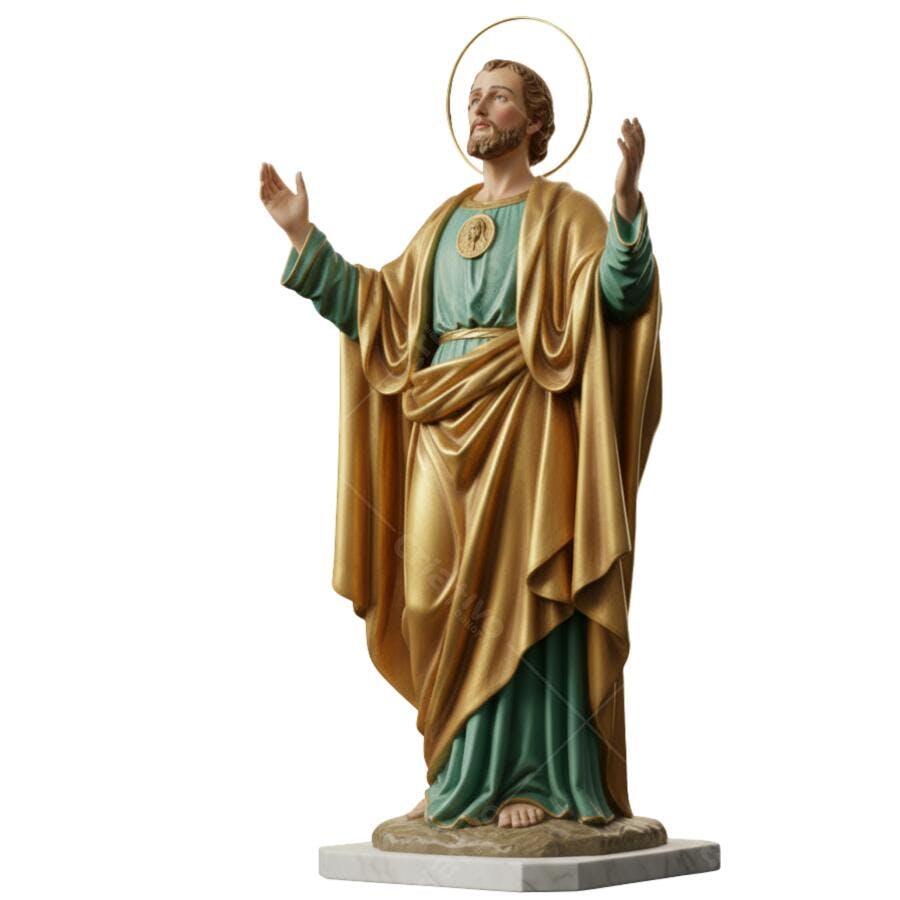 Imagem religiosa de São José em oração com manto dourado PNG com fundo transparente
