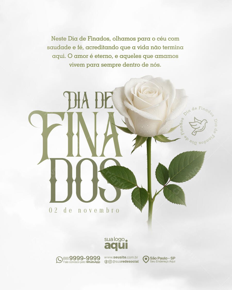Flyer Dia de Finados Rosa Branca PSD Editável