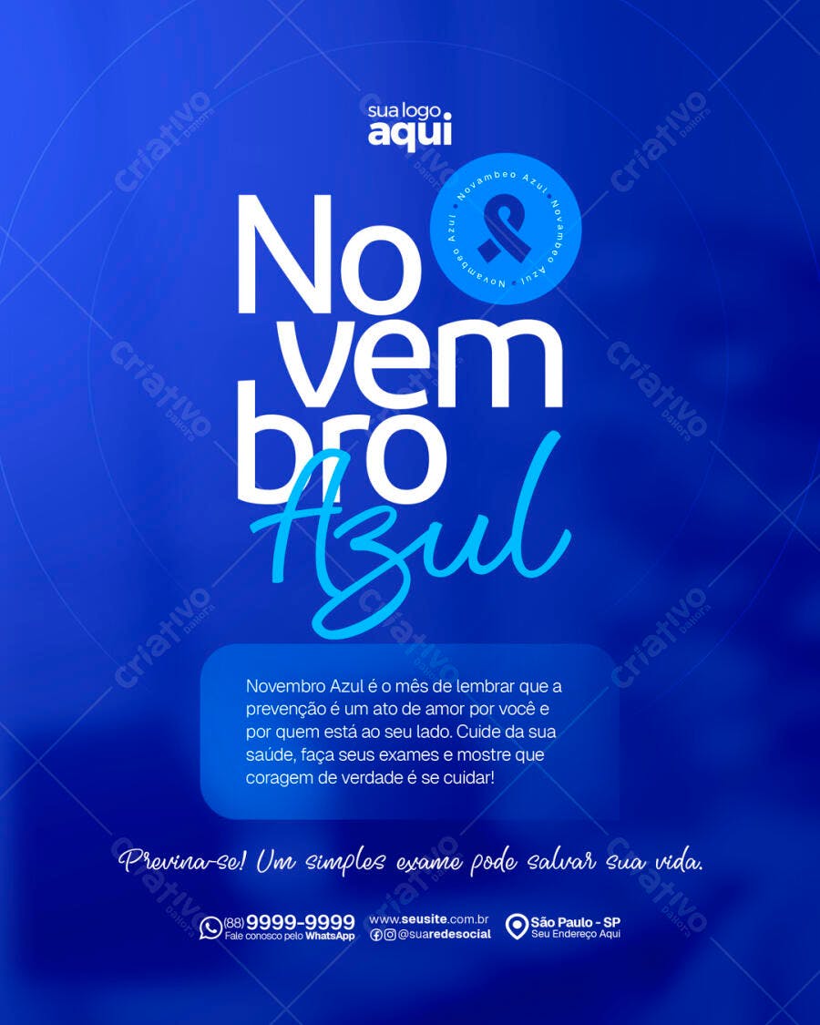 Flyer Novembro Azul Laço Azul Conscientização Saúde Masculina PSD Editável