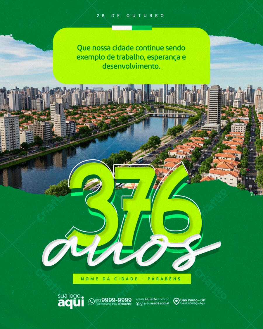 Flyer para Aniversário de Cidade 376 Anos PSD Editável