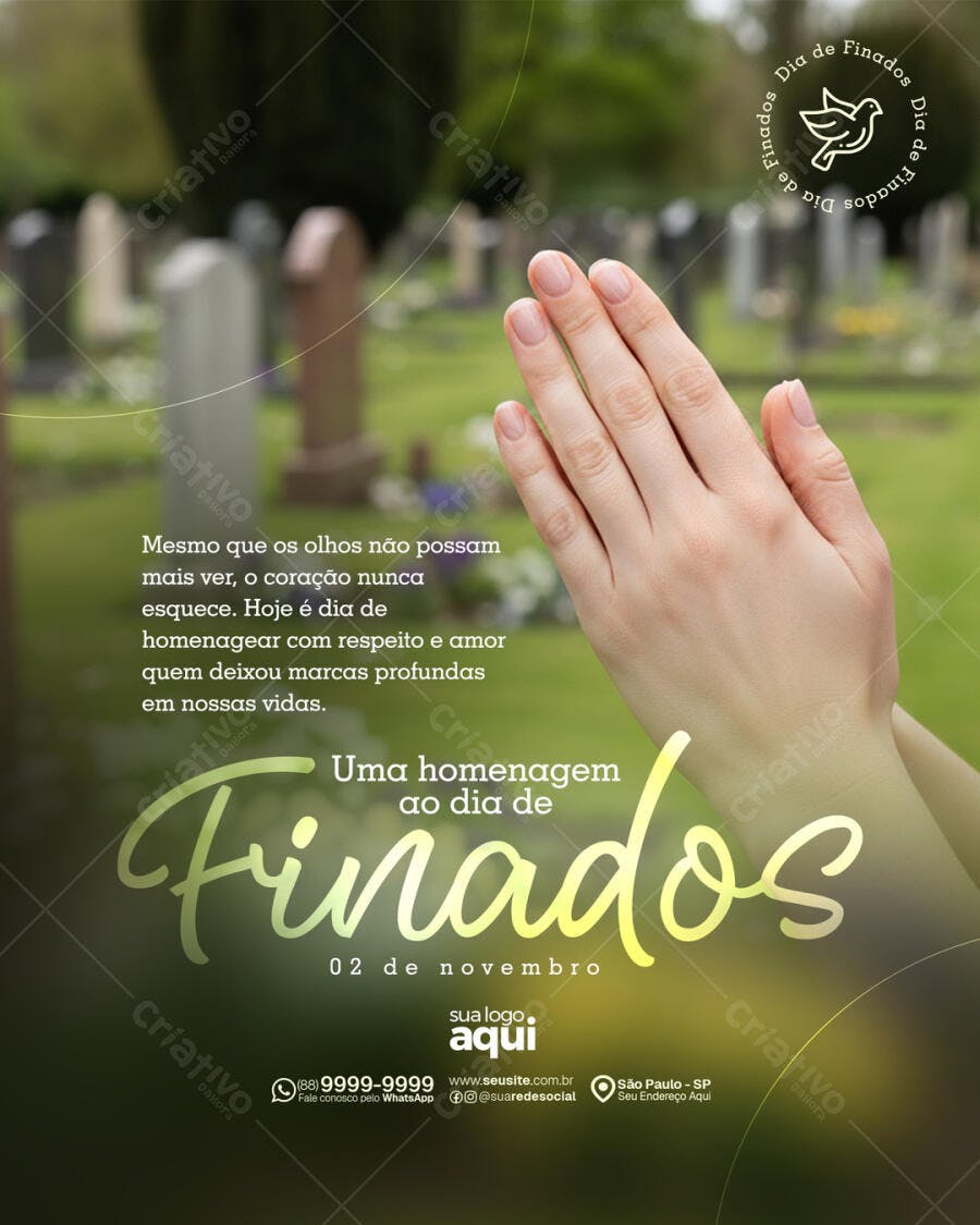 Flyer de Homenagem Dia de Finados Mãos em Oração Psd Editável