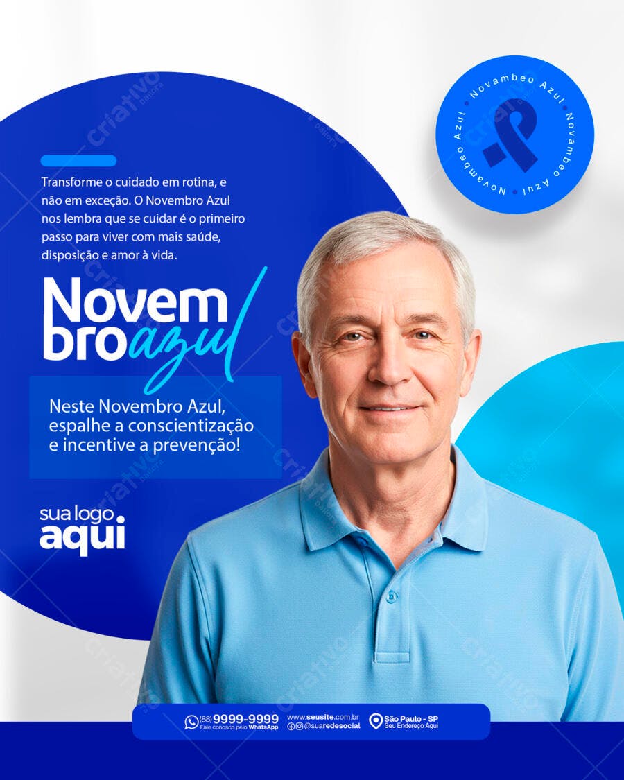 Flyer para Novembro Azul Conscientização Homens PSD Editável