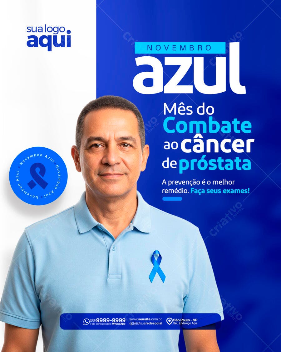 Flyer Novembro Azul Combate Câncer Próstata PSD Editável