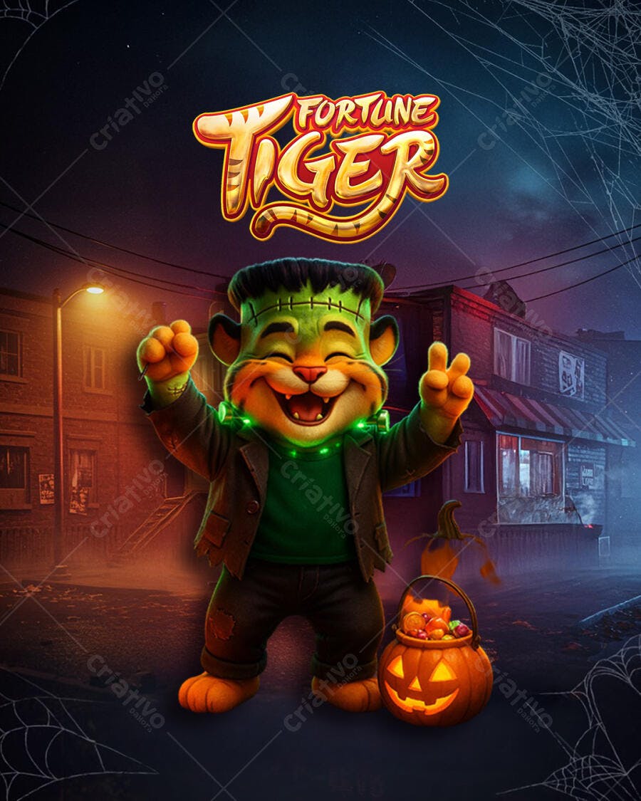 Flyer Halloween com Tigre Frankenstein PSD Editável