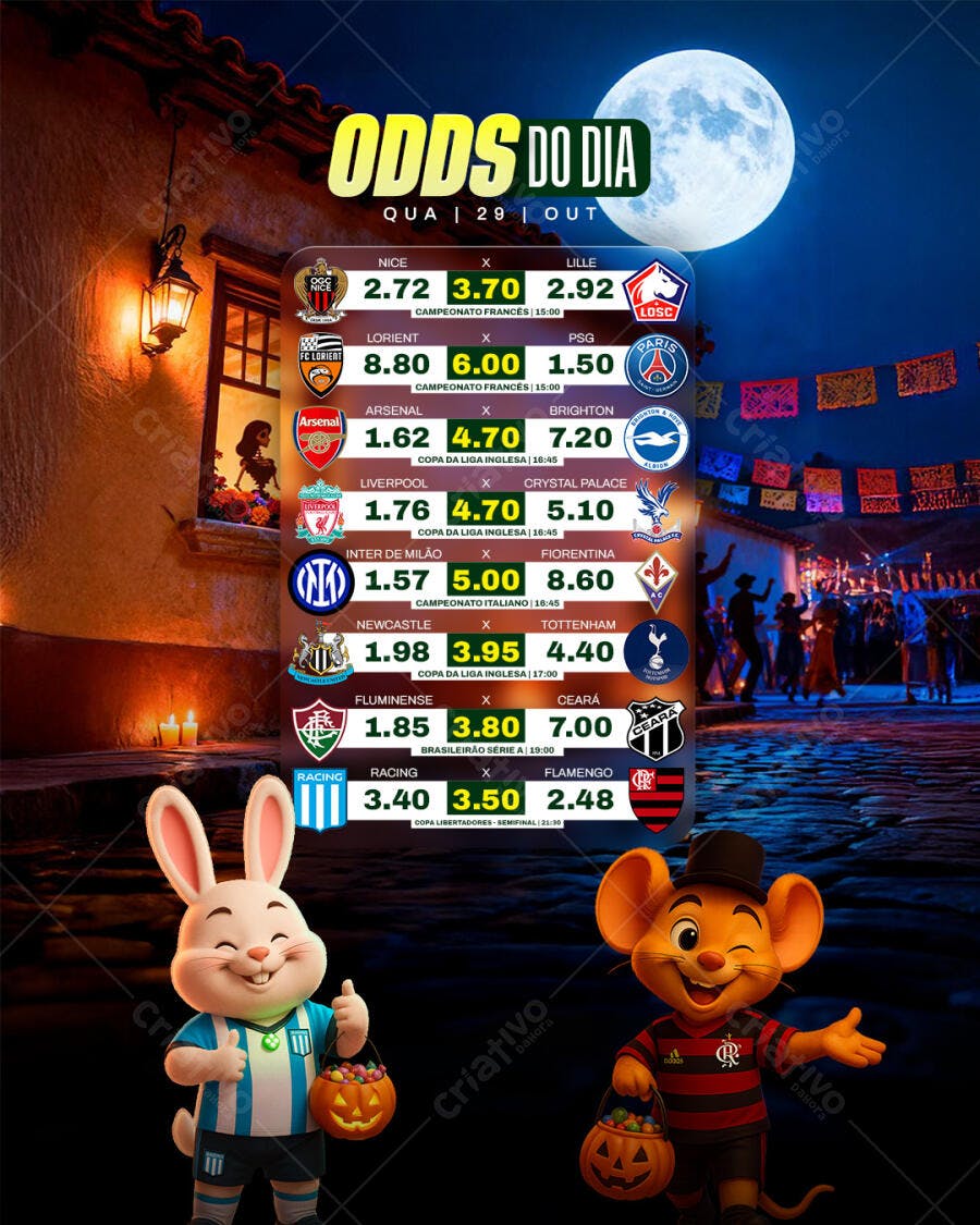 Flyer Odds do Dia Quarta 29 Outubro Futebol PSD Editável