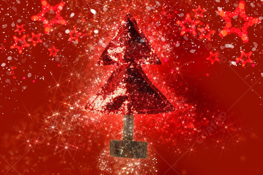 Árvore de Natal vermelha com glitter e estrelas brilhantes festivas