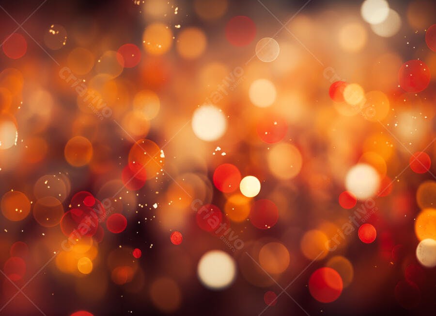 Fundo abstrato bokeh com luzes cintilantes em tons de laranja e vermelho para celebração