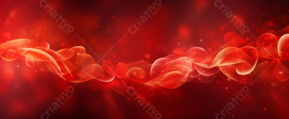 Abstract red waves with hearts and glowing particles romantic ...