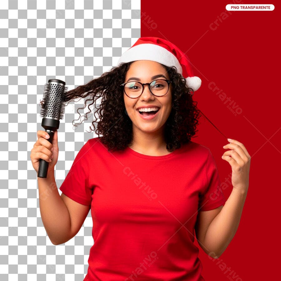 Flyer de Natal para Salão com Mulher Parda e Escova PSD Editável