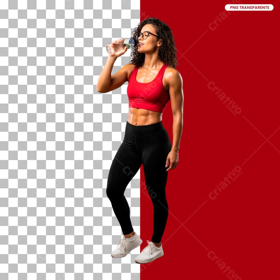Post para Redes Sociais Fitness Mulher Bebendo Água PSD Editável