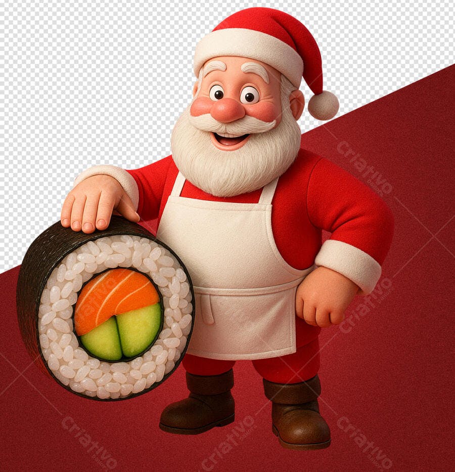 Ilustração Papai Noel Chef Sushi para Ofertas de Natal Psd Editável