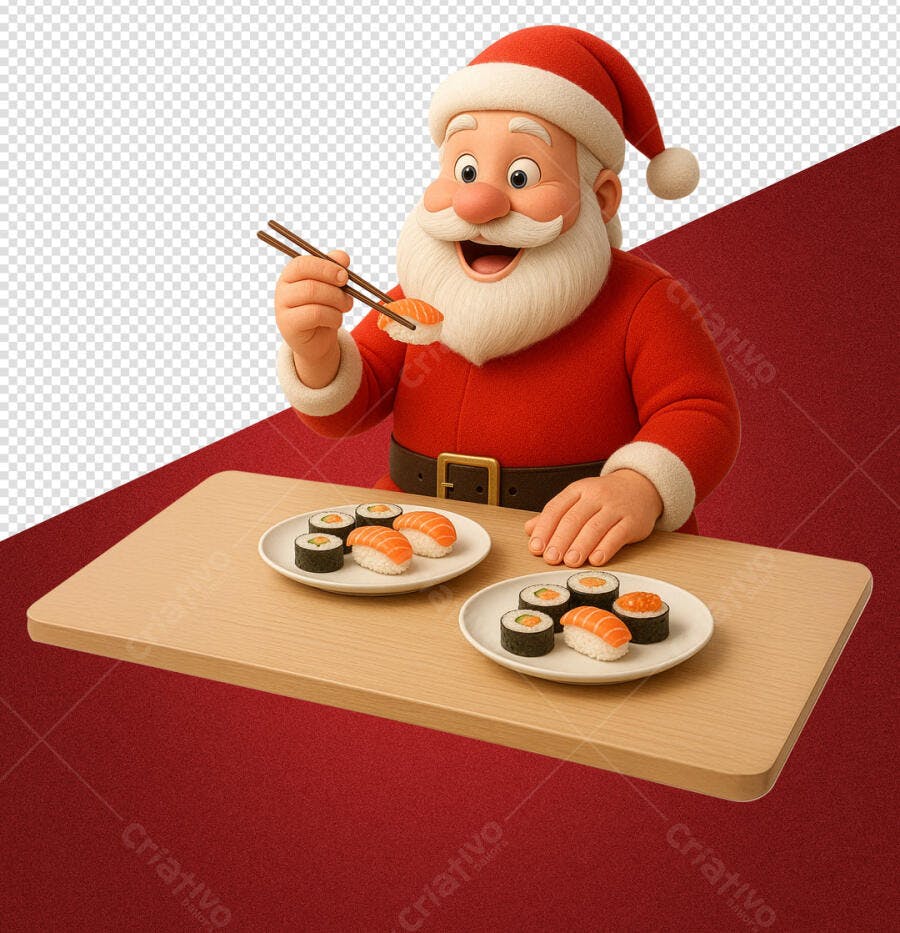 Flyer Natalino Papai Noel Comendo Sushi PSD Editável