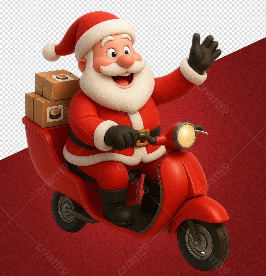 Papai Noel 3D para Delivery Natalino de Sushi PSD Editável