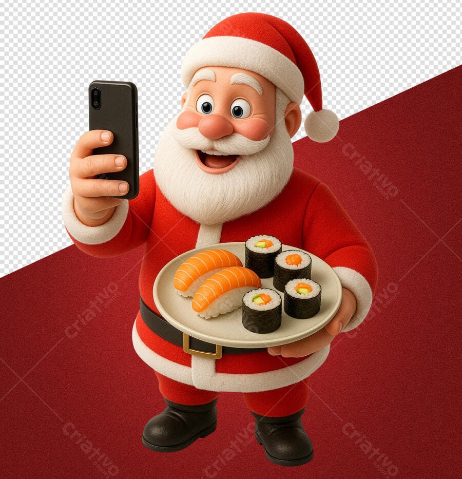 Flyer Papai Noel Selfie com Sushi Natalino PSD Editável