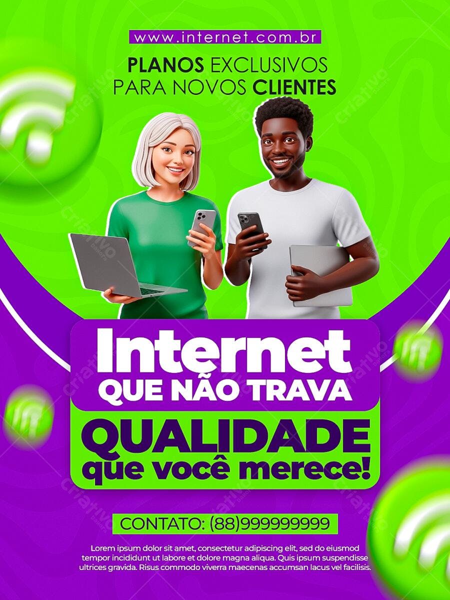 Flyer Internet Que Não Trava Planos Exclusivos Mulher Homem 3D PSD Editável