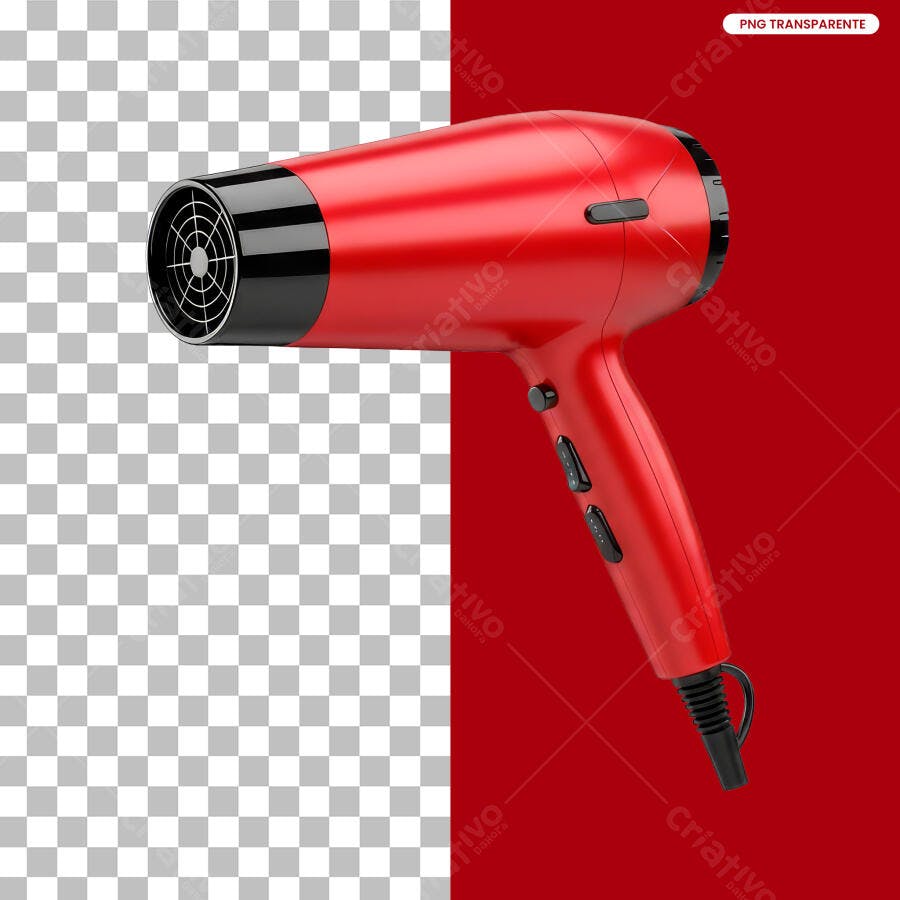 Mockup Secador de Cabelo Vermelho PSD Editável