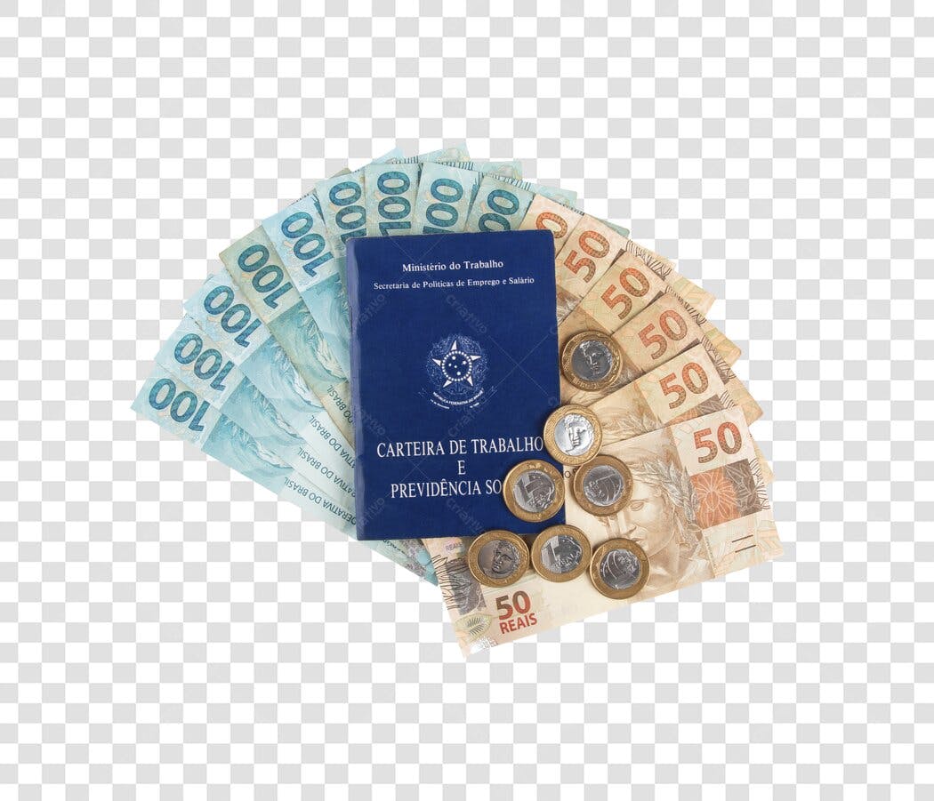 Elemento gráfico para finanças Carteira de Trabalho e Reais Brasileiros PNG com fundo transparente