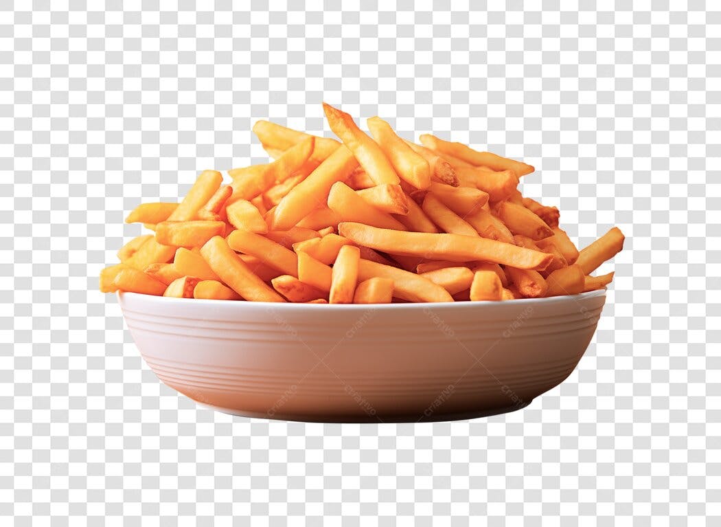 Imagem de Batatas Fritas Crocantes em Tigela PNG com fundo transparente