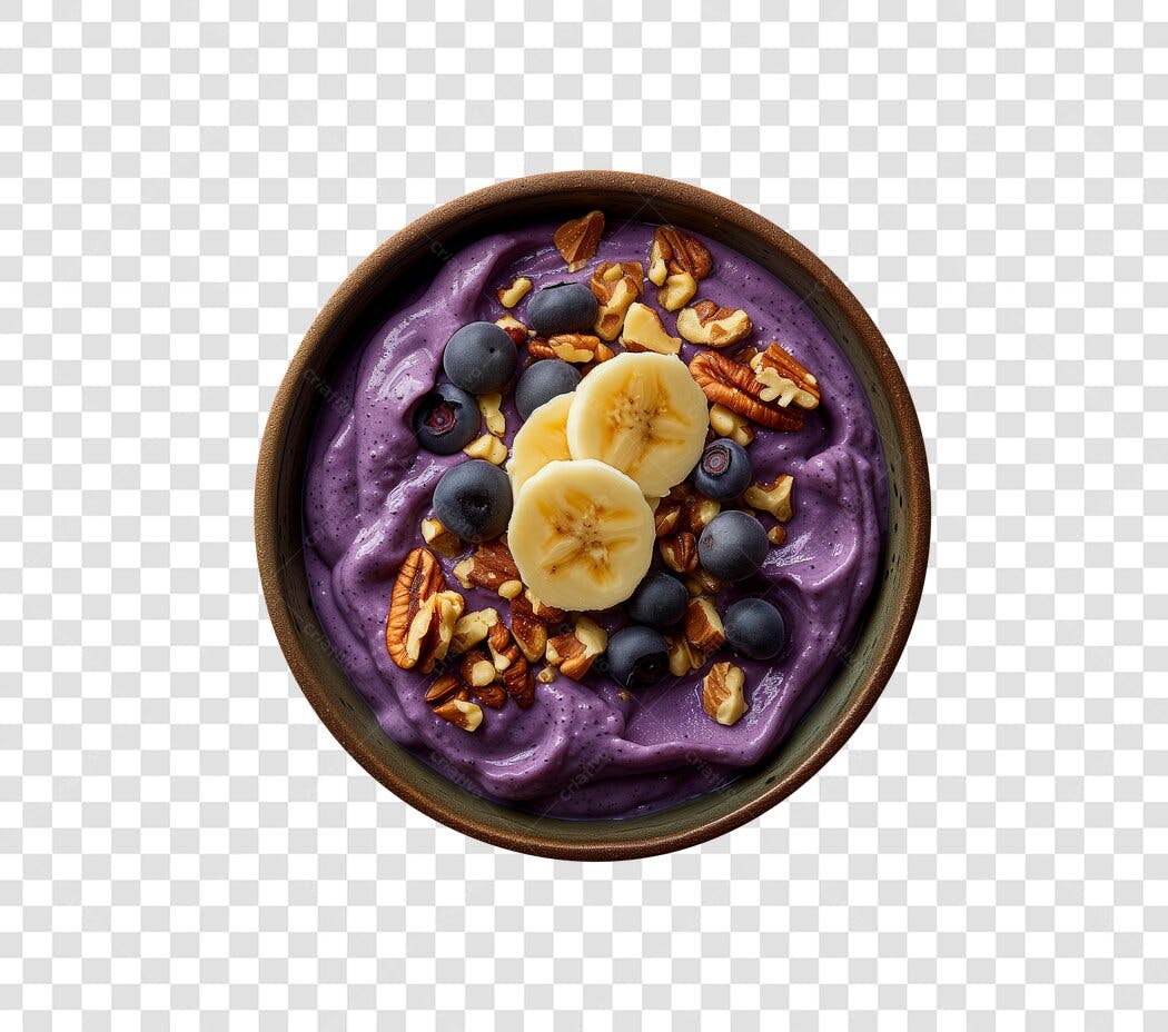 Imagem PNG Tigela de Açaí Mirtilos Banana Nozes com fundo transparente