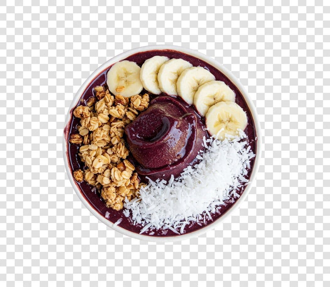 Açaí Bowl com Banana Granola e Coco PNG com fundo transparente