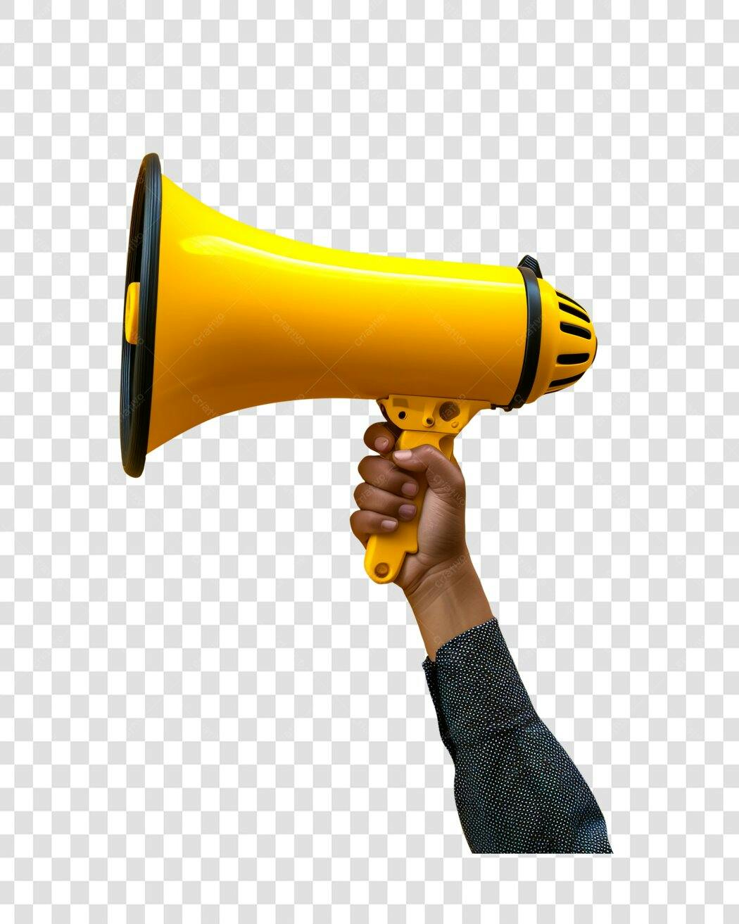 Ícone Megafone Amarelo Segurado por Mão Negra PNG com fundo transparente