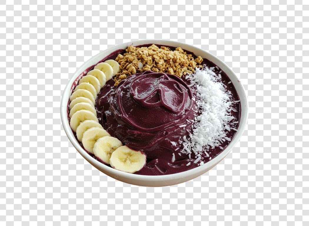 Imagem de Tigela de Açaí com Banana Granola e Coco PNG com fundo transparente