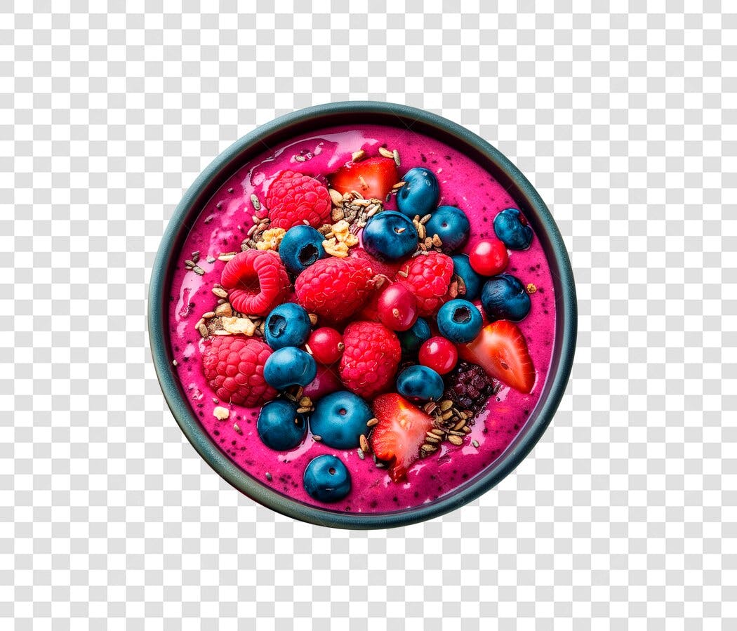 Elemento Gráfico Tigela Açaí Smoothie Berries Granola Rosa PNG com fundo transparente