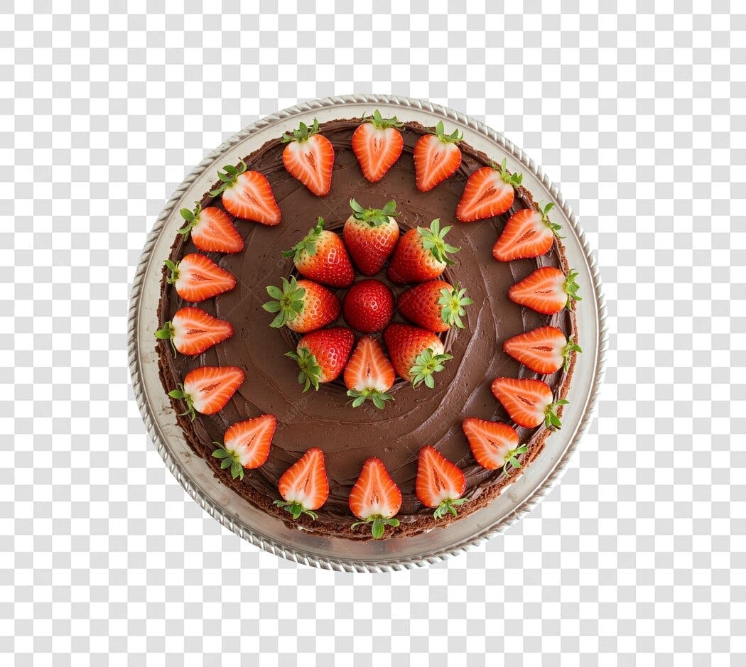 Bolo de Chocolate com Morangos Festivo PNG com fundo transparente
