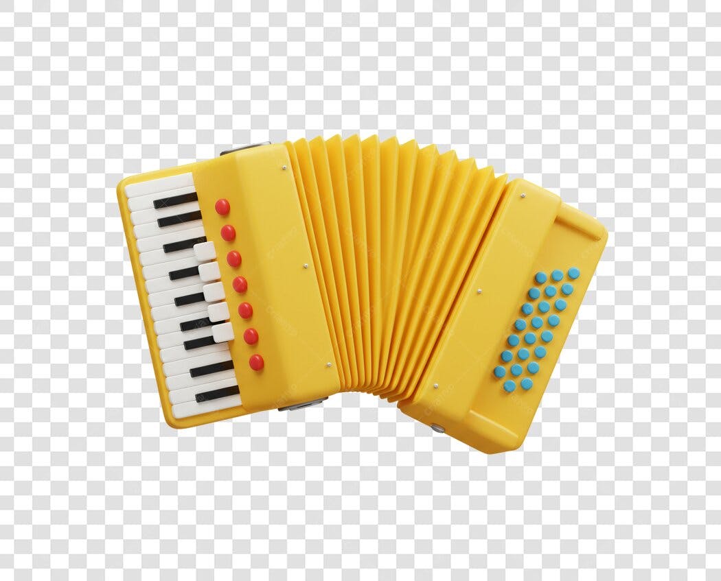 Elemento gráfico Acordeão Amarelo 3D para Música e Festa PNG com fundo transparente