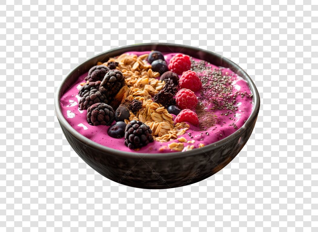 Imagem para Redes Sociais Tigela de Açaí Frutas Vermelhas Granola PNG com fundo transparente