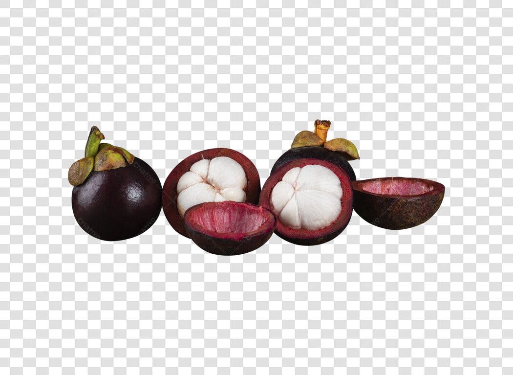 Fruta Mangostim roxa e branca fresca para marketing PNG com fundo transparente