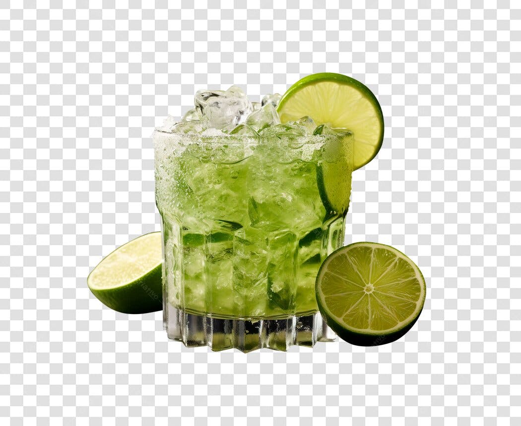Elemento gráfico Coquetel Caipirinha com gelo e limão PNG com fundo transparente