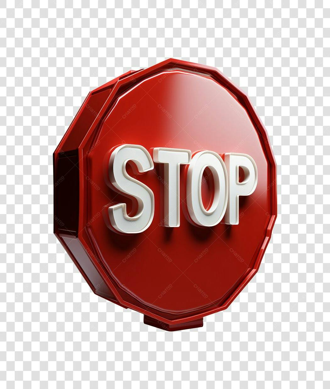 Ícone Sinal STOP 3D vermelho brilhante PNG com fundo transparente