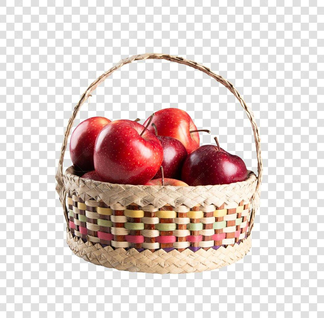 Elemento Gráfico Cesta de Maçãs Frescas Vermelhas PNG com Fundo Transparente