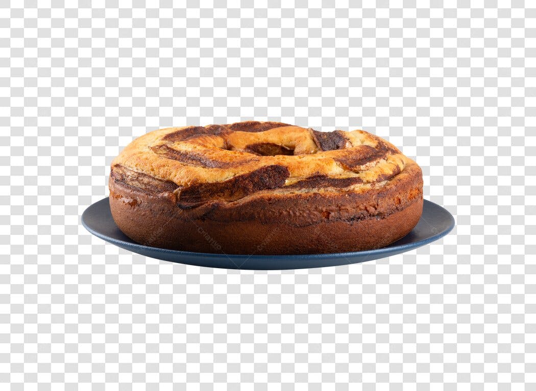 Imagem de Bolo Mármore em Prato Azul para Confeitaria PNG com Fundo Transparente