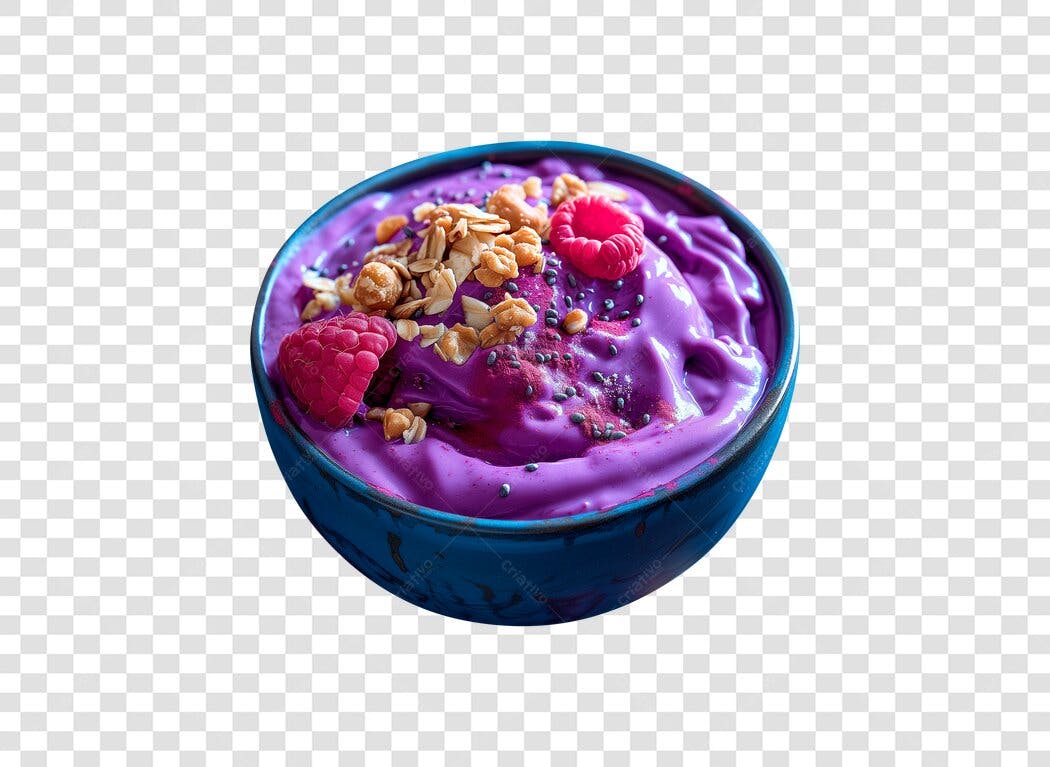 Foto Alimento Tigela Smoothie Bowl Roxa Framboesas Granola PNG com fundo transparente