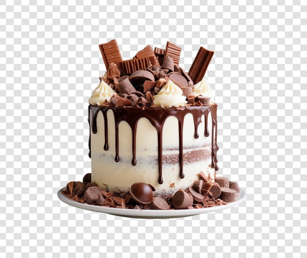 Imagem de Bolo de Chocolate Decorado com Calda e Doces PNG com fundo transparente