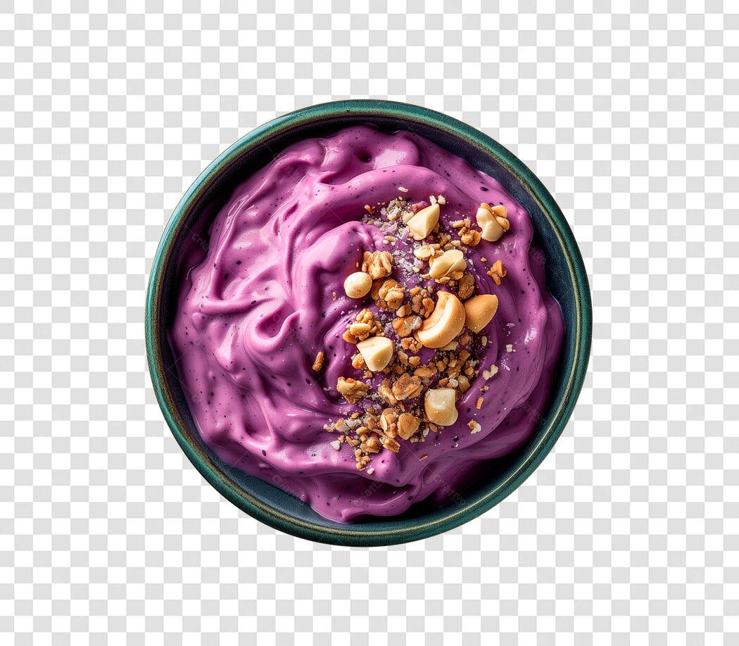 Imagem de Tigela Açaí com Castanhas Granola Roxo PNG fundo transparente