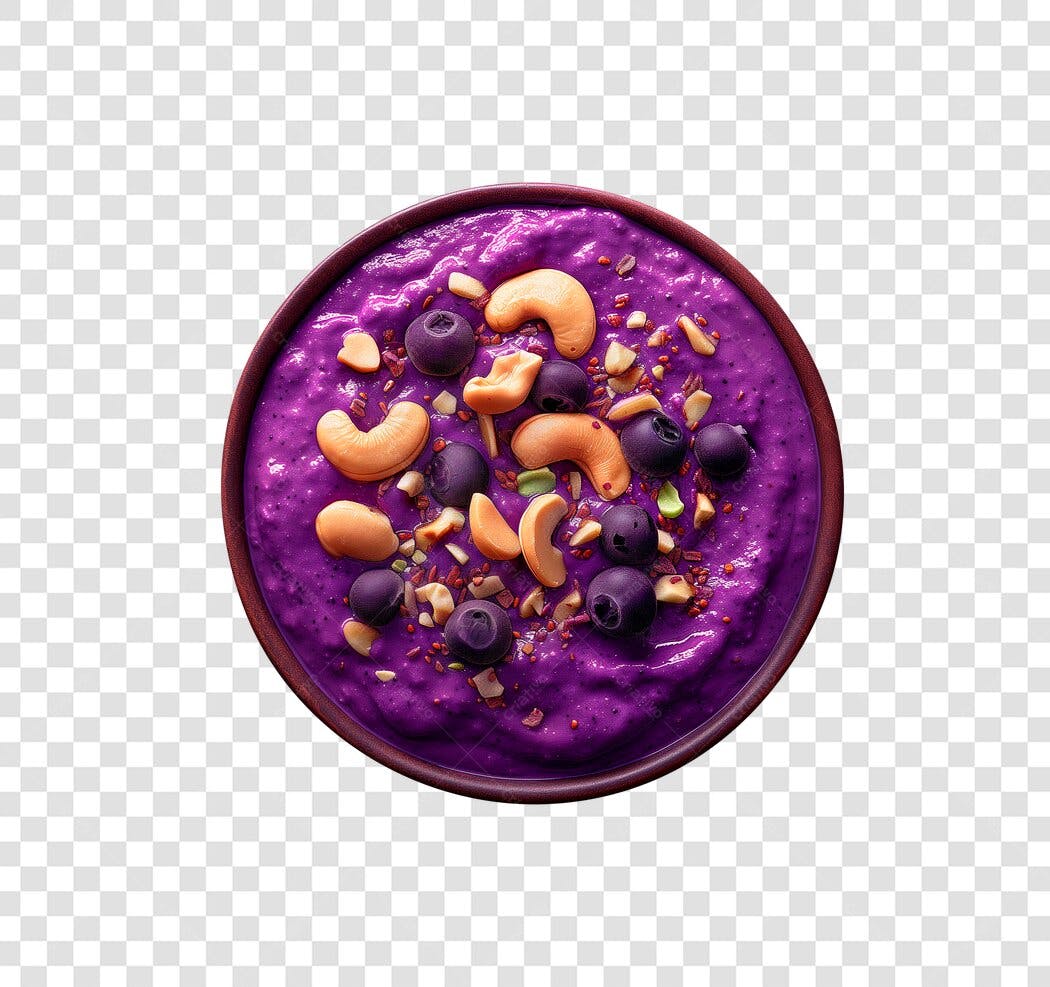 Imagem Tigela Açaí Roxa Castanhas Mirtilos Saudável PNG com fundo transparente