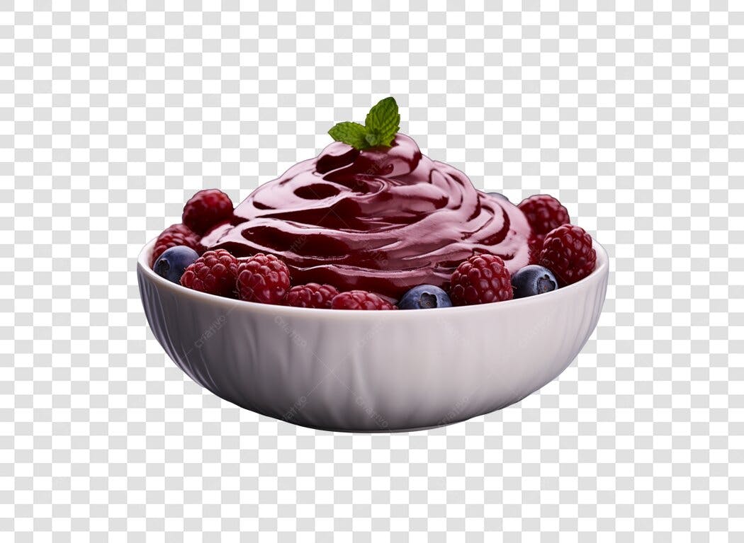 Imagem de tigela de açaí com framboesas mirtilos e hortelã fresco PNG com fundo transparente