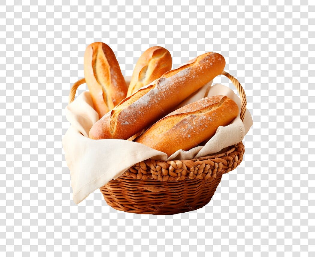 Cesta de Pães Frescos Dourados para Padaria PNG com fundo transparente