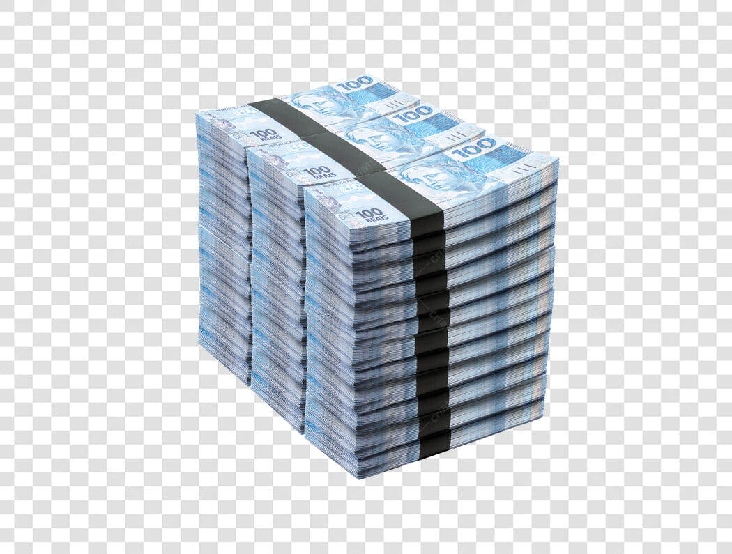 Elemento Gráfico Pilhas de Notas de 100 Reais Azuis PNG com fundo transparente