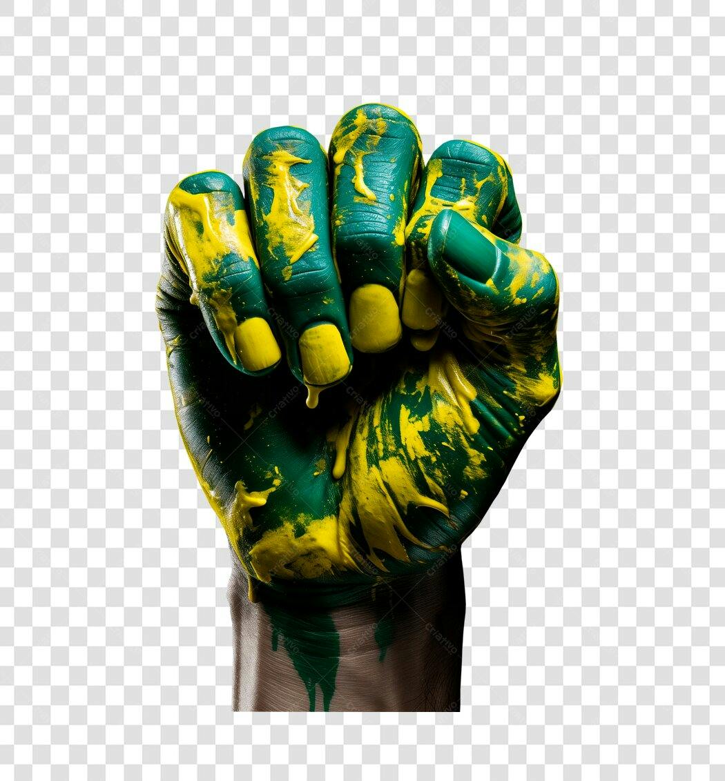Imagem Mão Fechada Pintada Verde e Amarelo Brasil PNG com fundo transparente