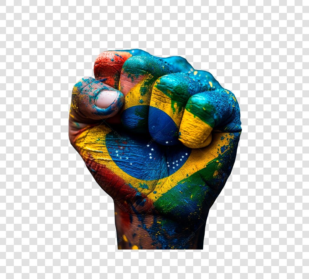 Símbolo Punho Cerrado Bandeira Brasil Pintada Verde Amarelo Azul PNG com fundo transparente
