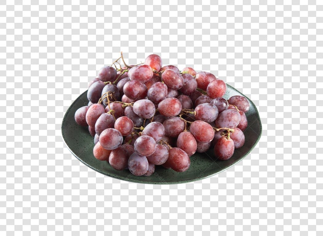 Imagem de Uvas Vermelhas e Roxas em Prato Verde PNG com fundo transparente